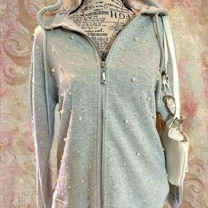 Truth Light Gray Pearl-Studded Hoodie